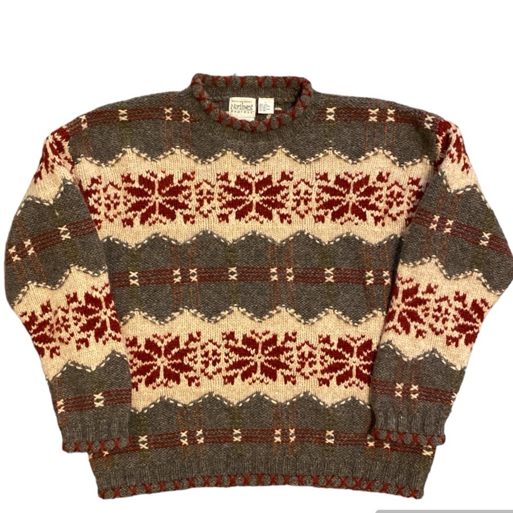 Harry & David's Northwest Express Vintage Chunky Hand-Knit 100% Wool Sweater